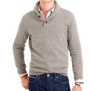 J. Crew Men's Shawl Collar Lambs Wool Sweater Tan Beige Medium